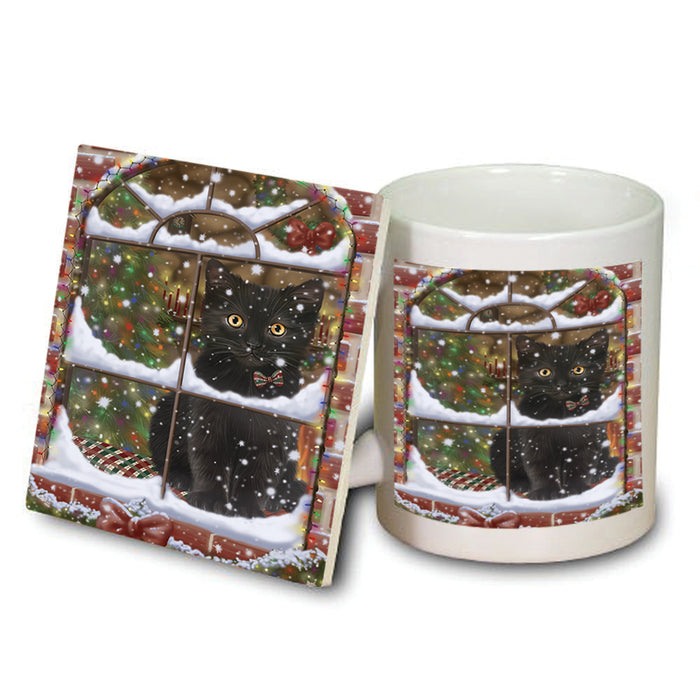 Please Come Home For Christmas Black Cat Sitting In Window Mug and Coaster Set MUC53610