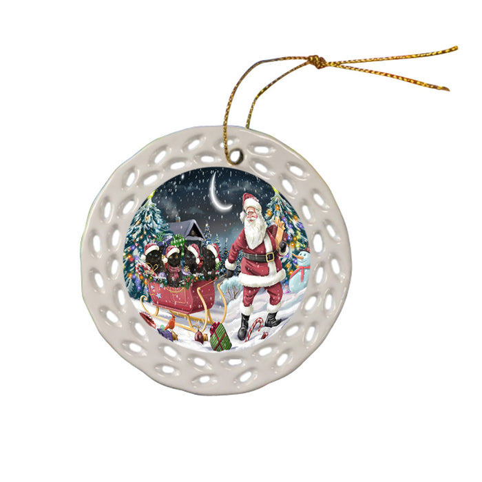Santa Sled Dogs Christmas Happy Holidays Black Cats Ceramic Doily Ornament DPOR51715