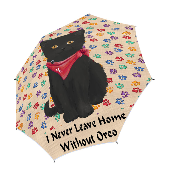 Custom Pet Name Personalized I never Leave Home Black Cat Semi-Automatic Foldable Umbrella