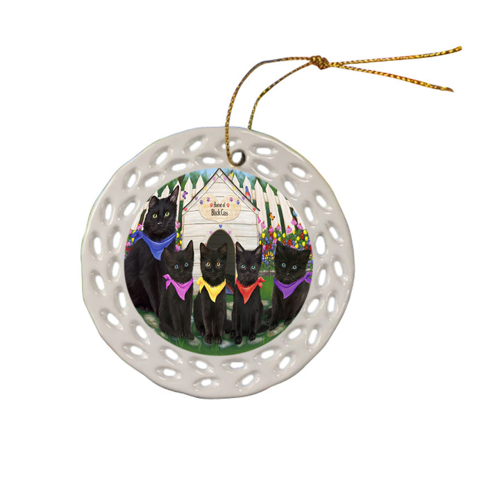 Spring Dog House Black Cats Ceramic Doily Ornament DPOR52202