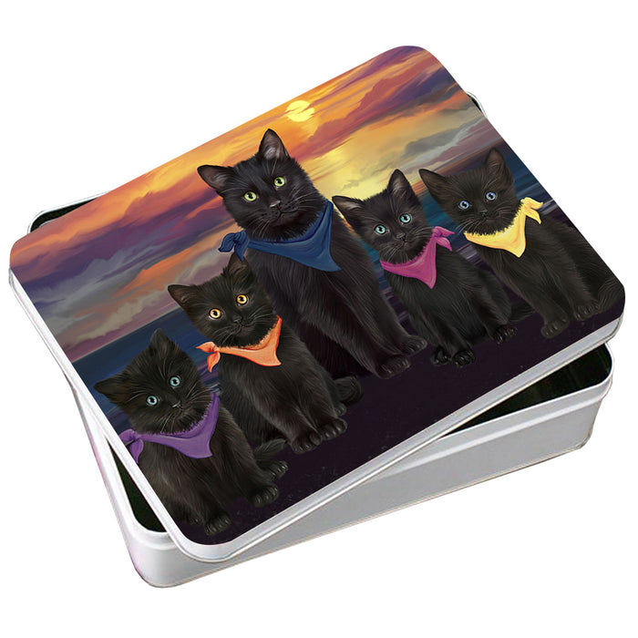 Family Sunset Portrait Black Cats Photo Storage Tin PITN52481