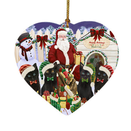 Christmas Dog House Black Cats Heart Christmas Ornament HPOR52598
