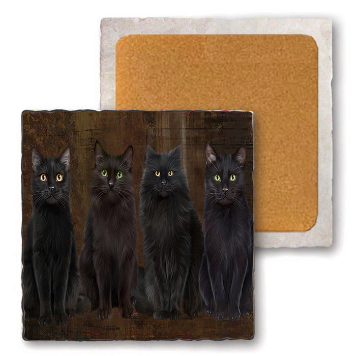 Rustic 4 Black Cats Set of 4 Natural Stone Marble Tile Coasters MCST49356