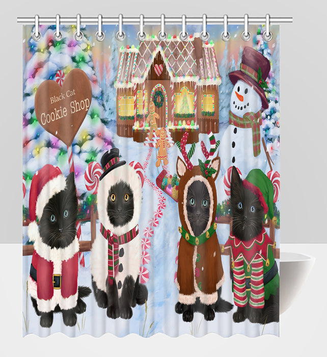 Holiday Gingerbread Cookie Black Cats Shower Curtain