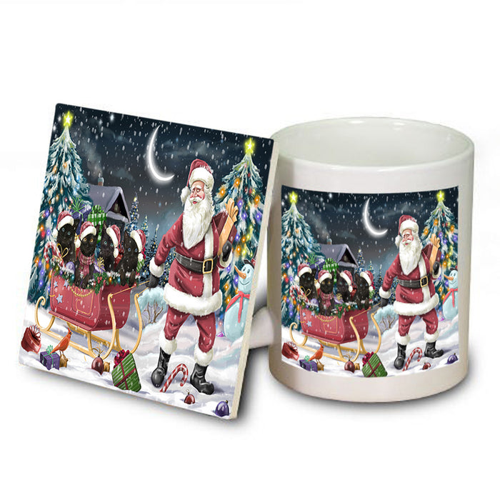 Santa Sled Dogs Christmas Happy Holidays Black Cats Mug and Coaster Set MUC51707