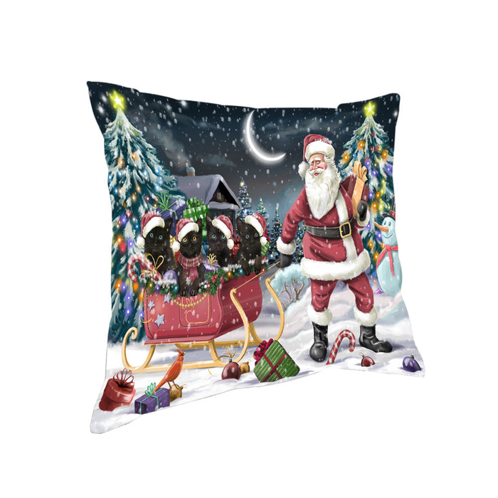 Santa Sled Dogs Christmas Happy Holidays Black Cats Pillow PIL63224
