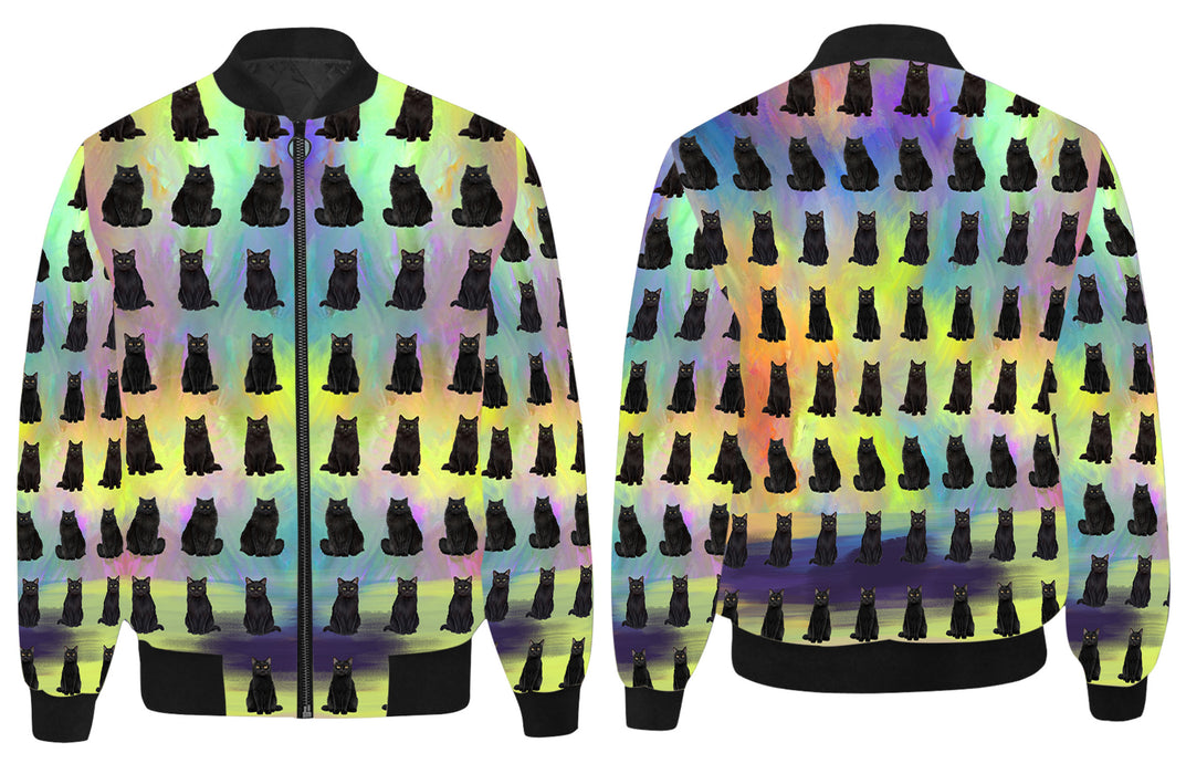 Paradise Wave Black Cats All Over Print Quilted Bomber Men's Jacket