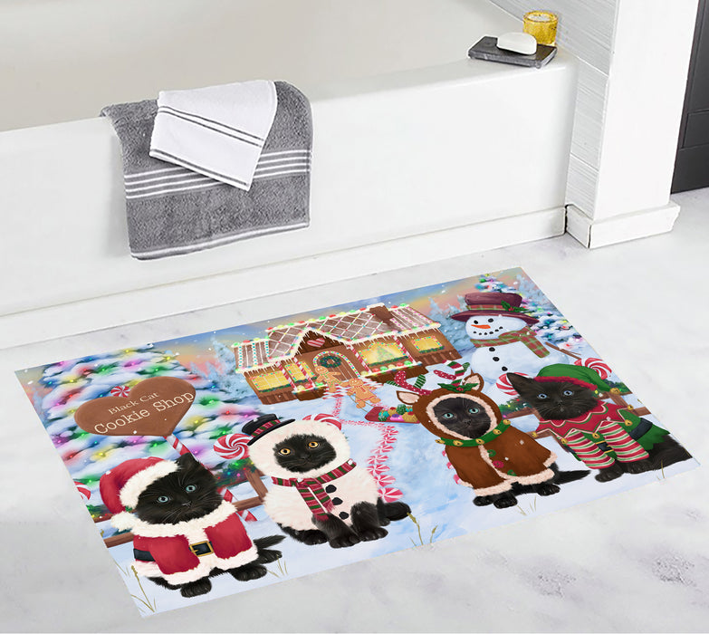 Holiday Gingerbread Cookie Black Cats Bath Mat