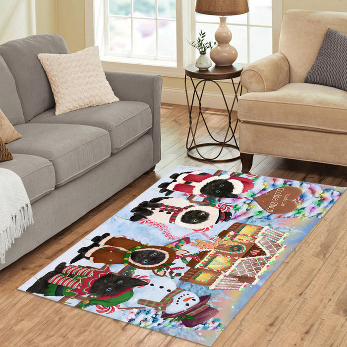 Holiday Gingerbread Cookie Black Cats Area Rug