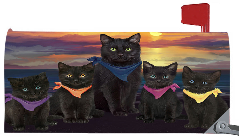 Family Sunset Portrait Black Cats Magnetic Mailbox Cover MBC48451