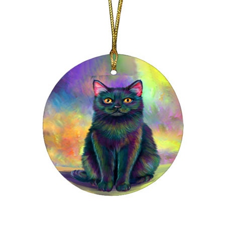 Paradise Wave Black Cat Round Flat Christmas Ornament RFPOR56415