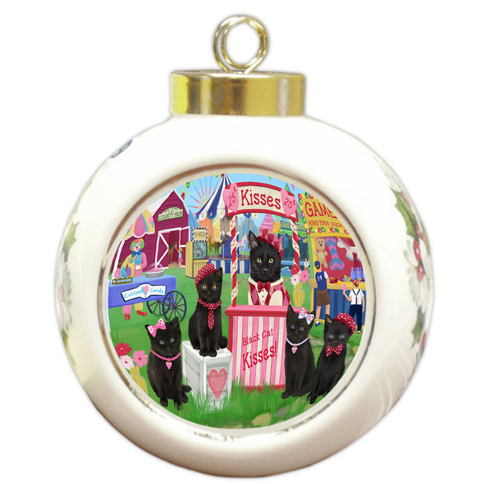 Carnival Kissing Booth Black Cats Round Ball Christmas Ornament RBPOR56250