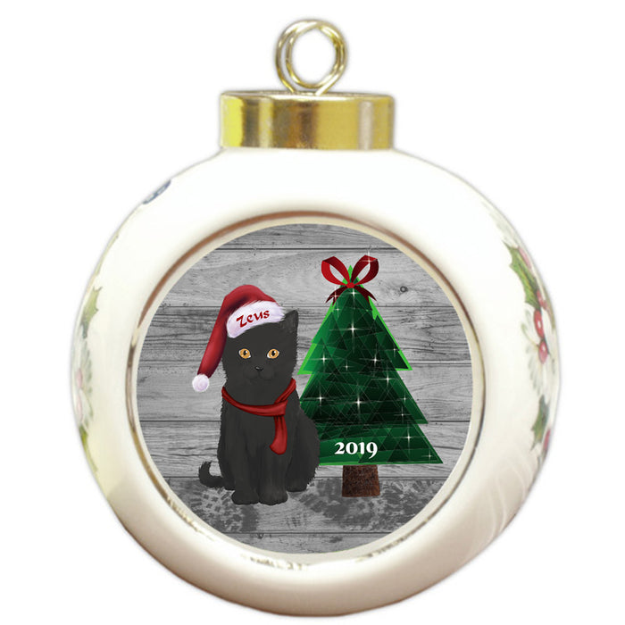 Custom Personalized Black Cat Glassy Classy Christmas Round Ball Ornament