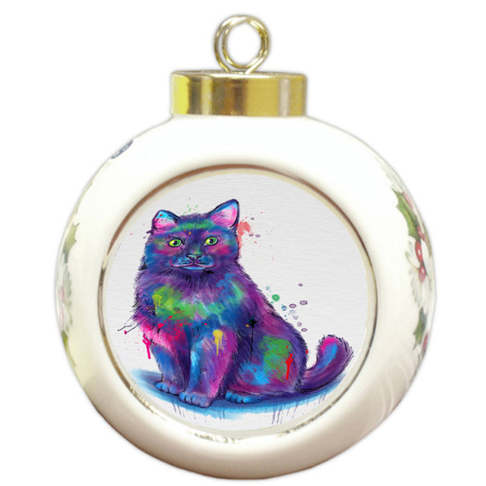 Watercolor Black Cat Round Ball Christmas Ornament RBPOR58318