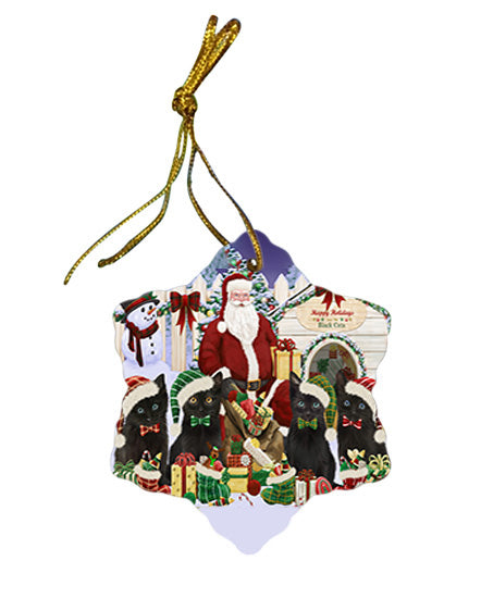 Christmas Dog House Black Cats Star Porcelain Ornament SPOR52589