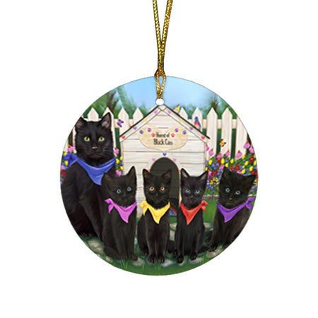 Spring Dog House Black Cats Round Flat Christmas Ornament RFPOR52193
