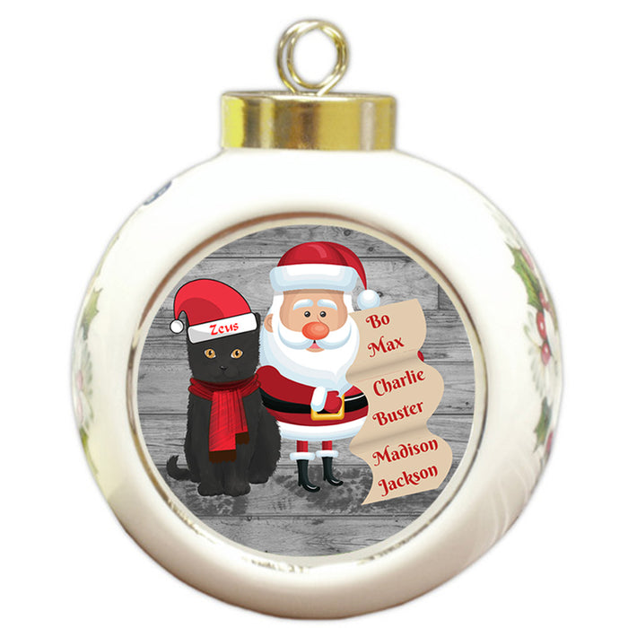 Custom Personalized Santa with Black Cat Christmas Round Ball Ornament