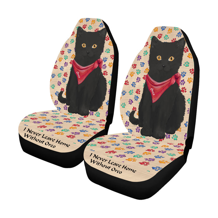 Personalized I Never Leave Home Paw Print Black Cats Pet Front Car Seat Cover (Set of 2)