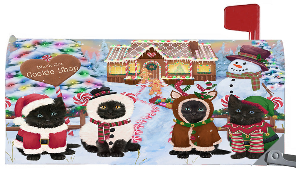 Christmas Holiday Gingerbread Cookie Shop Black Cats 6.5 x 19 Inches Magnetic Mailbox Cover Post Box Cover Wraps Garden Yard Décor MBC48970