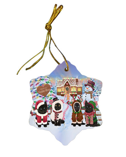 Holiday Gingerbread Cookie Shop Black Cats Star Porcelain Ornament SPOR56465
