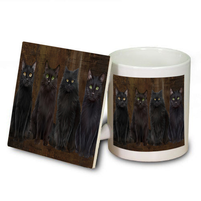 Rustic 4 Black Cats Mug and Coaster Set MUC54348