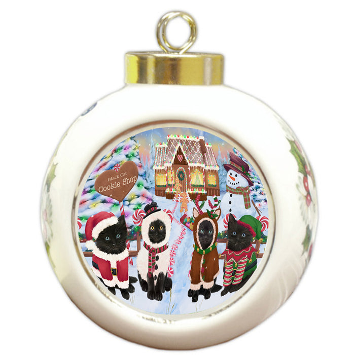 Holiday Gingerbread Cookie Shop Black Cats Round Ball Christmas Ornament RBPOR56465