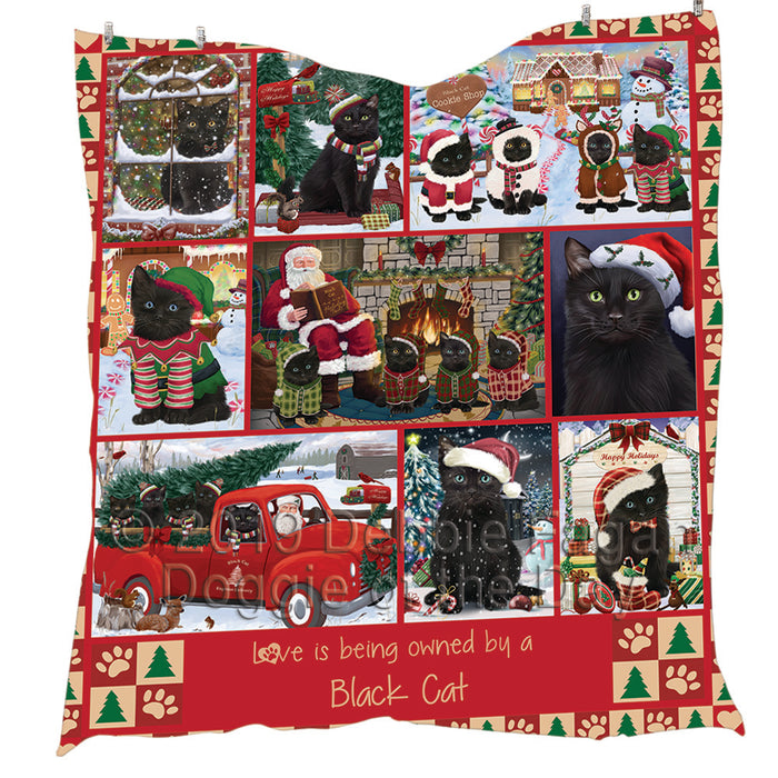 Love is Being Owned Christmas Black Cats Quilt