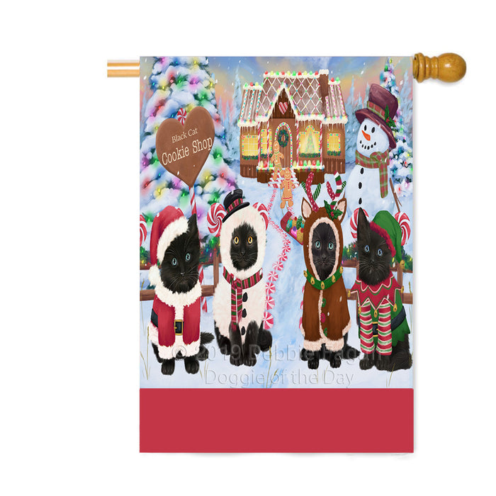 Personalized Holiday Gingerbread Cookie Shop Black Cats Custom House Flag FLG-DOTD-A59239