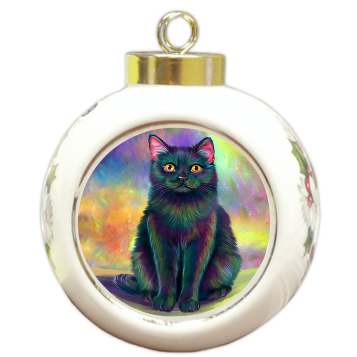 Paradise Wave Black Cat Round Ball Christmas Ornament RBPOR56415