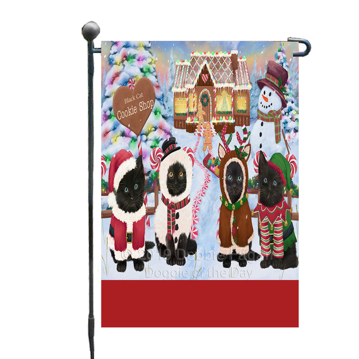 Personalized Holiday Gingerbread Cookie Shop Black Cats Custom Garden Flags GFLG-DOTD-A59183