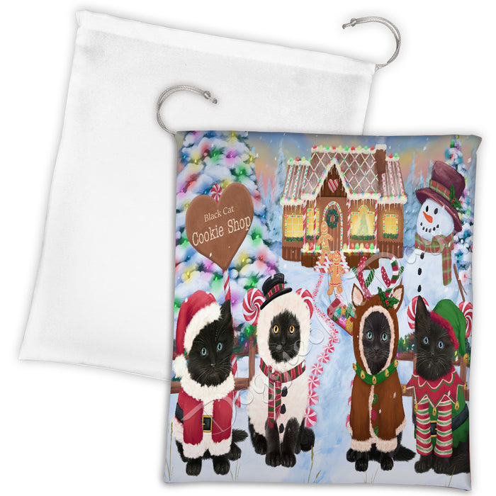 Holiday Gingerbread Cookie Black Cats Shop Drawstring Laundry or Gift Bag LGB48574