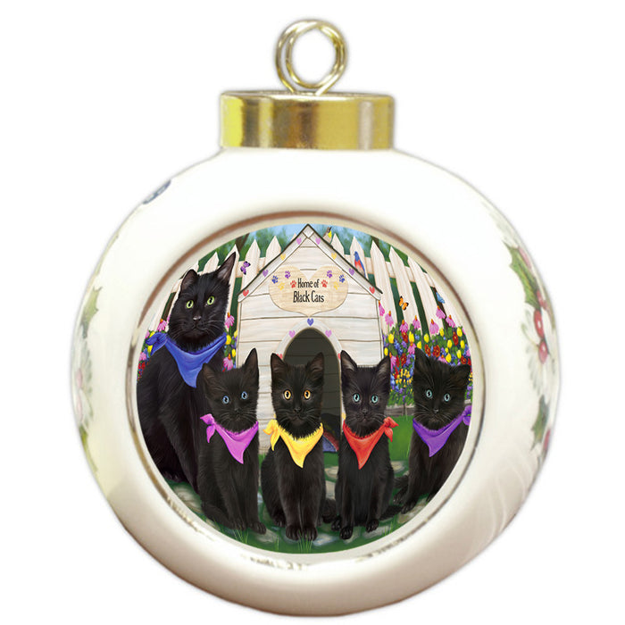 Spring Dog House Black Cats Round Ball Christmas Ornament RBPOR52202