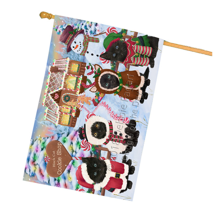 Holiday Gingerbread Cookie Shop Black Cats House Flag FLG56793