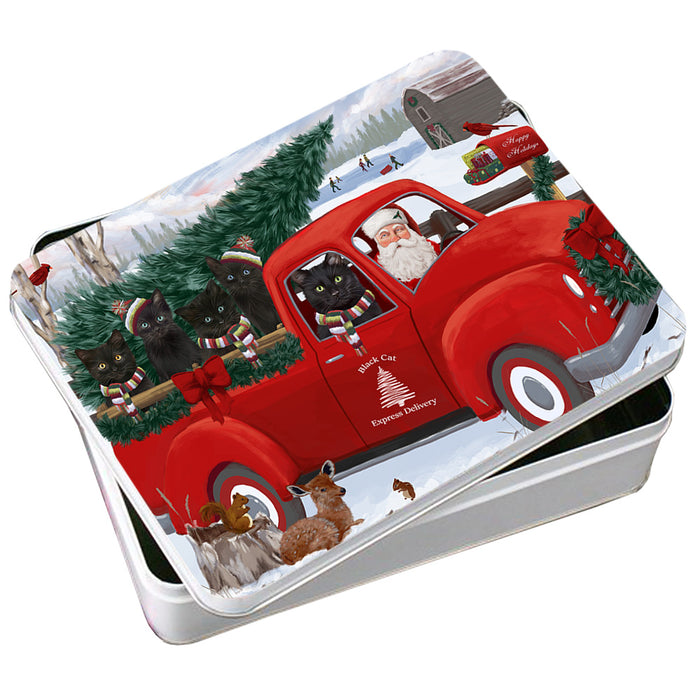 Christmas Santa Express Delivery Black Cats Family Photo Storage Tin PITN54957