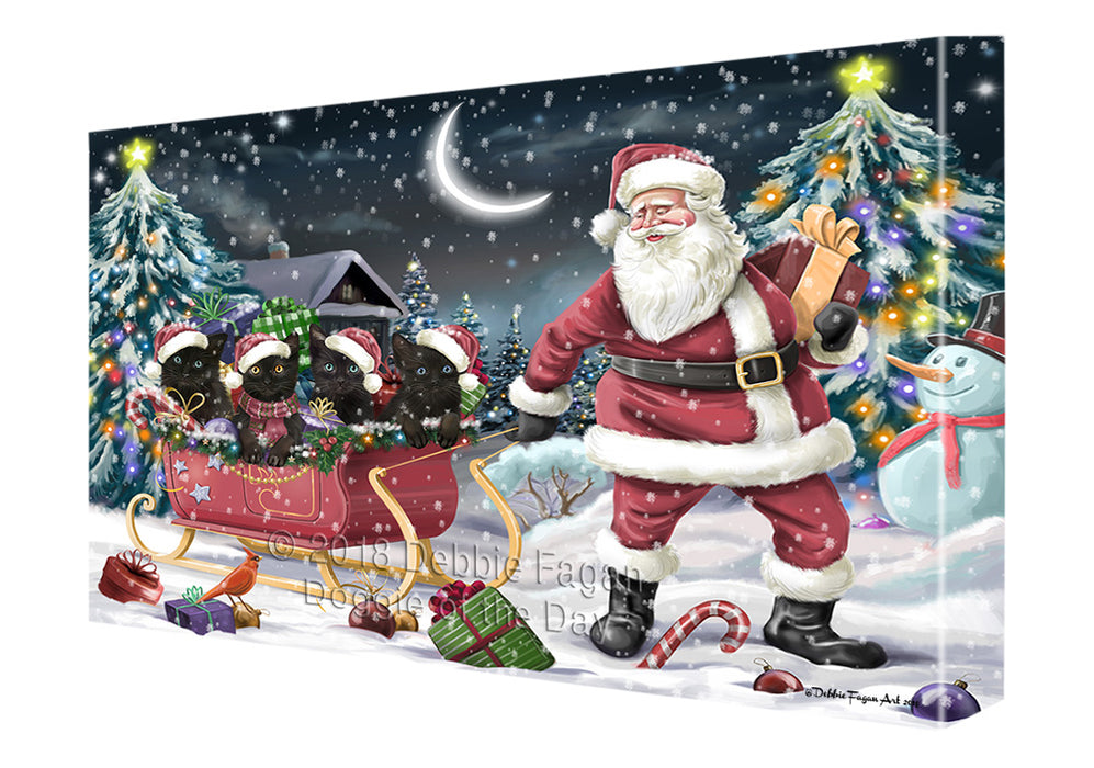 Santa Sled Dogs Christmas Happy Holidays Black Cats Canvas Print Wall Art Décor CVS82700