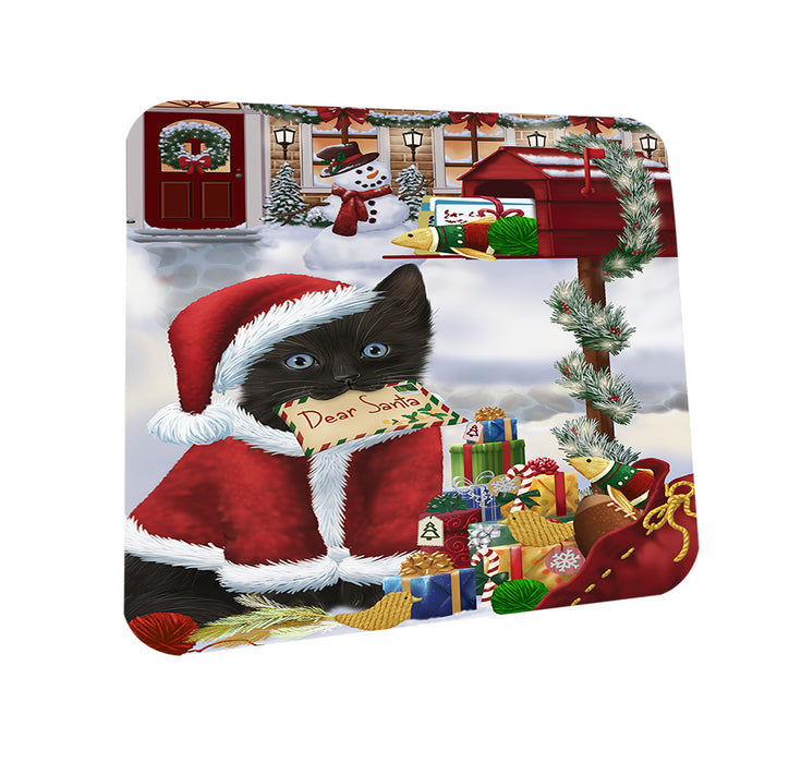Black Cat Dear Santa Letter Christmas Holiday Mailbox Coasters Set of 4 CST53483