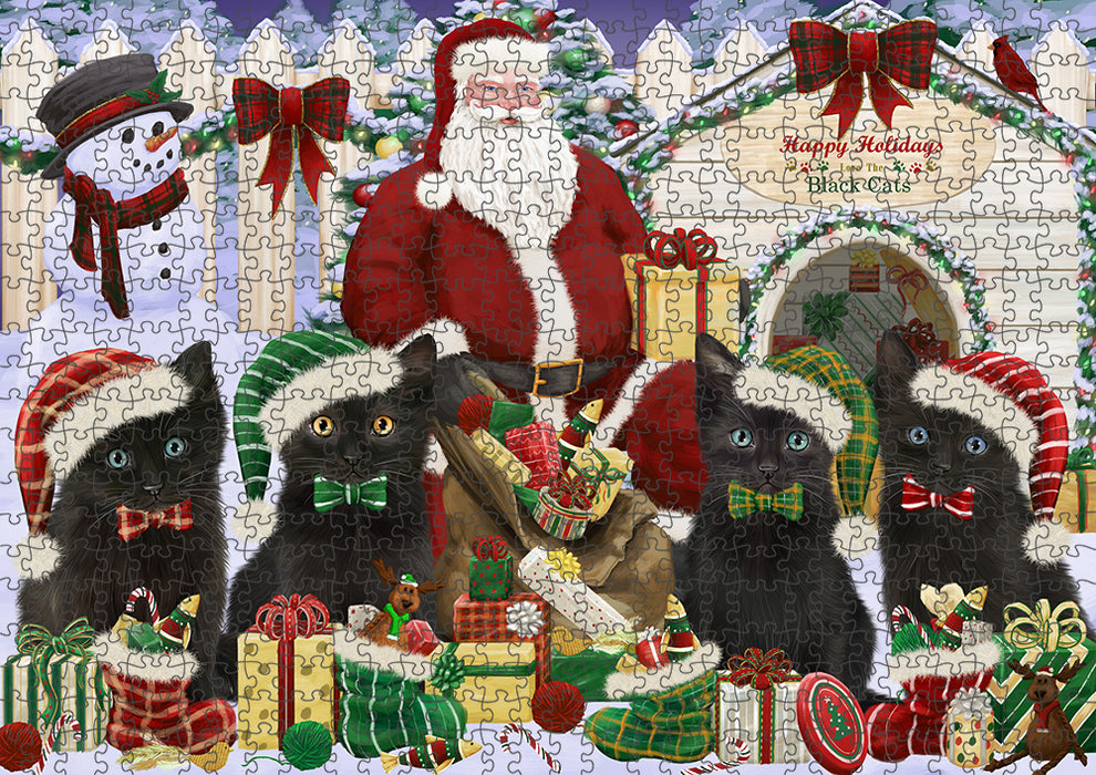 Christmas Dog House Black Cats Puzzle with Photo Tin PUZL61725