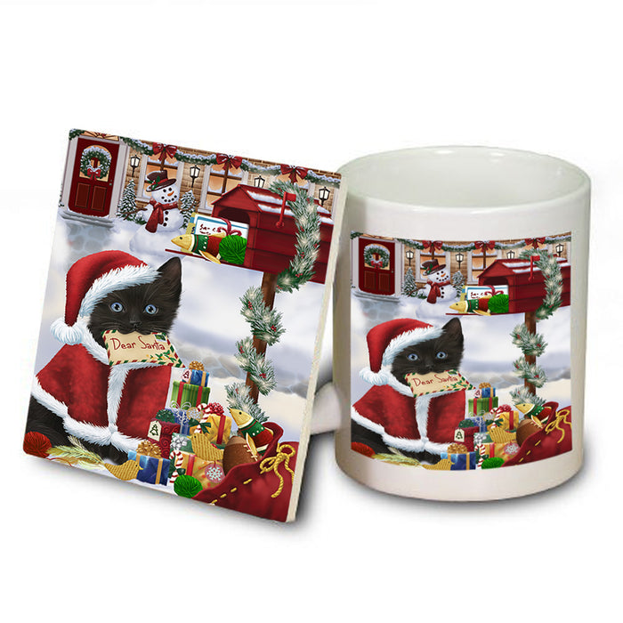 Black Cat Dear Santa Letter Christmas Holiday Mailbox Mug and Coaster Set MUC53517