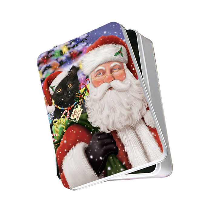 Santa Carrying Black Cat and Christmas Presents Photo Storage Tin PITN53618