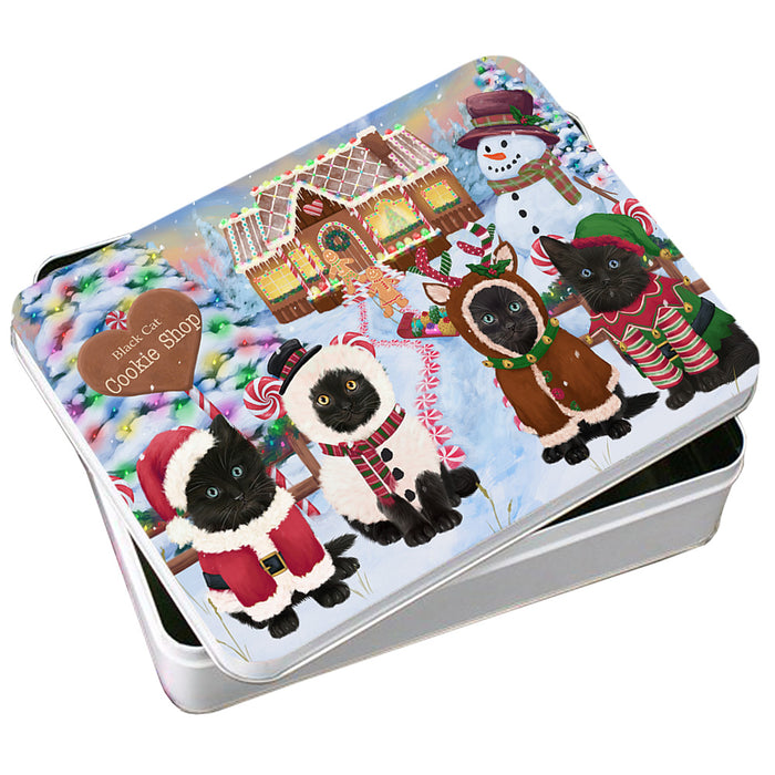 Holiday Gingerbread Cookie Shop Black Cats Photo Storage Tin PITN56171