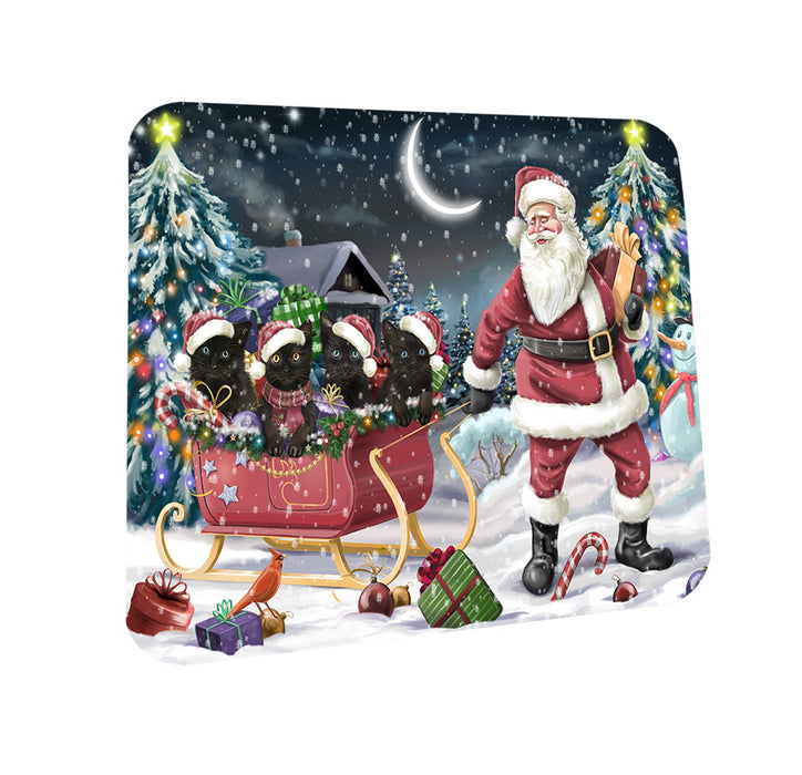 Santa Sled Dogs Christmas Happy Holidays Black Cats Coasters Set of 4 CST51674