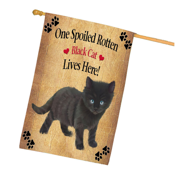 Spoiled Rotten Black Cat House Flag Outdoor Decorative Double Sided Pet Portrait Weather Resistant Premium Quality Animal Printed Home Decorative Flags 100% Polyester FLG68207