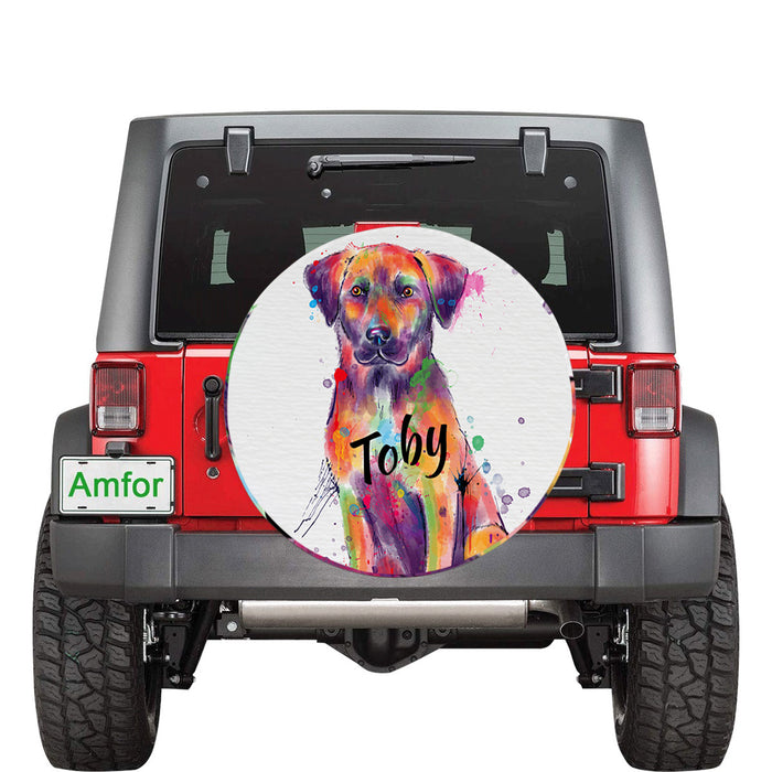 Custom Pet Name Personalized Watercolor Black Mouth Cur Dog Car Tire Cover