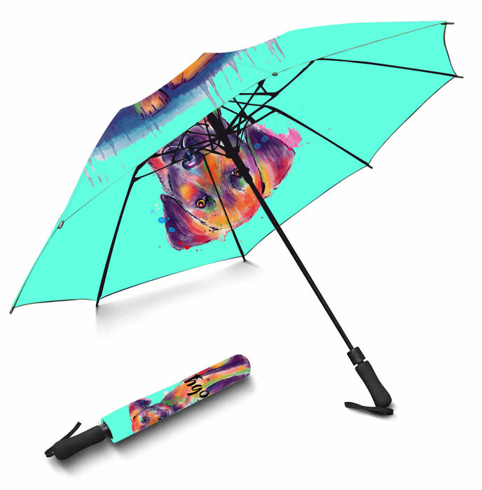 Custom Pet Name Personalized Watercolor Black Mouth Cur DogSemi-Automatic Foldable Umbrella