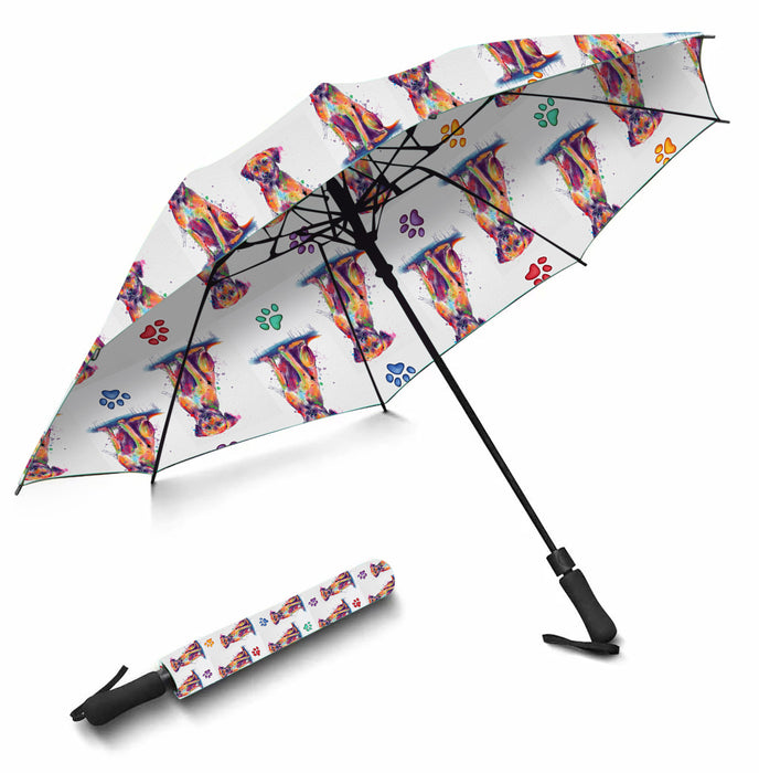 Watercolor Mini Black Mouth Cur DogsSemi-Automatic Foldable Umbrella