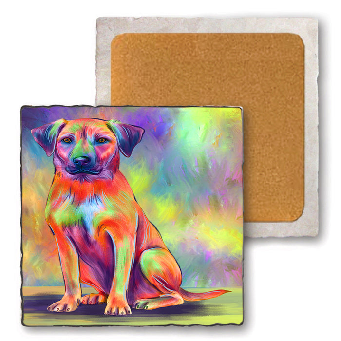 Paradise Wave Black Mouth Cur Dog Set of 4 Natural Stone Marble Tile Coasters MCST52496