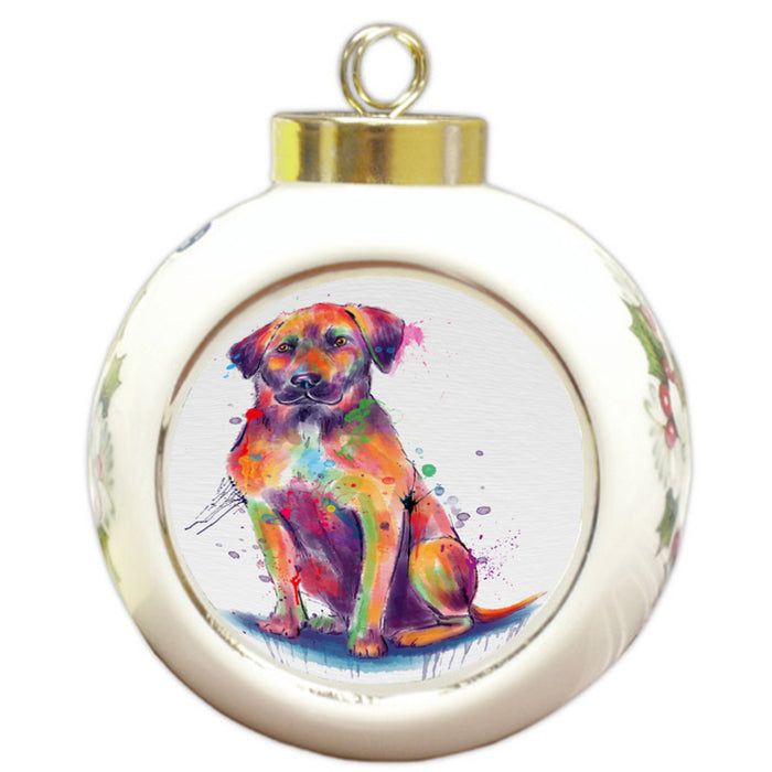 Watercolor Black Mouth Cur Dog Round Ball Christmas Ornament RBPOR58756