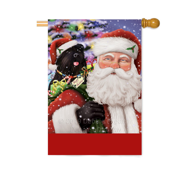 Personalized Santa Carrying Black Russian Terrier Dog and Christmas Presents Custom House Flag FLG-DOTD-A63419