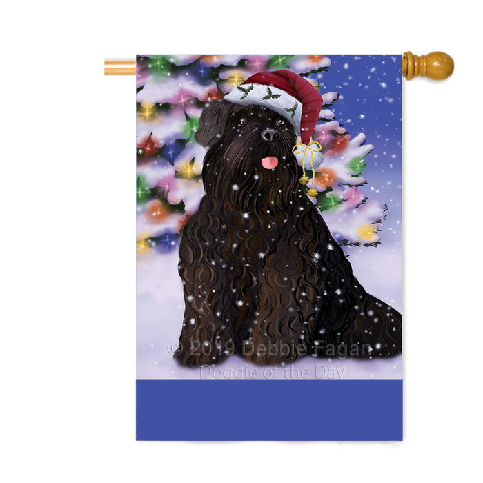 Personalized Winterland Wonderland Black Russian Terrier Dog In Christmas Holiday Scenic Background Custom House Flag FLG-DOTD-A61302