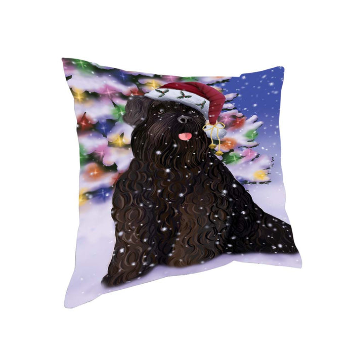 Winterland Wonderland Black Russian Terrier Dog In Christmas Holiday Scenic Background Pillow PIL71680